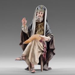 Picture of High Priest seated 10 cm (3,9 inch) Immanuel dressed Nativity Scene oriental style Val Gardena wood statue fabric clothes
