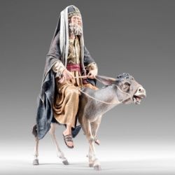 Imagen de Sumo Sacerdote en burro 10 cm (3,9 inch) Pesebre vestido Immanuel estilo oriental estatua en madera Val Gardena trajes de tela