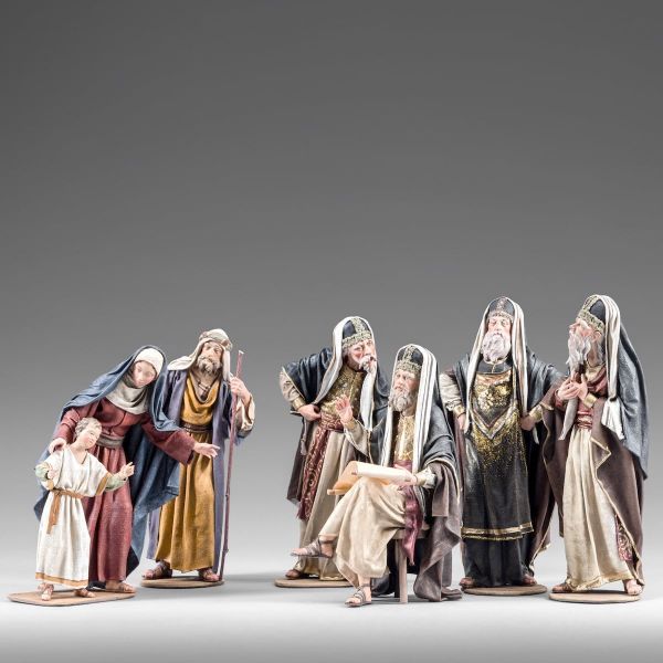 Imagen de Jesús entre los Doctores 30 cm (11,8 inch) Pesebre vestido Immanuel estilo oriental estatuas en madera Val Gardena trajes de tela