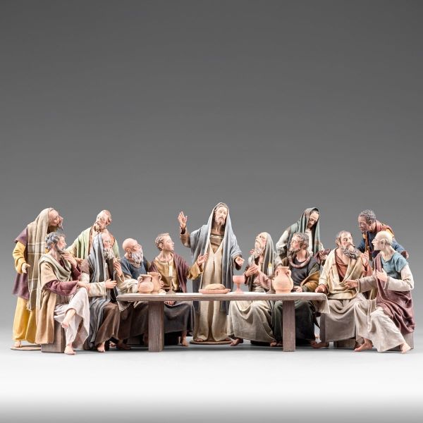 Picture of Last Supper 30 cm (11,8 inch) Immanuel dressed Nativity Scene oriental style Val Gardena wood statues fabric clothes