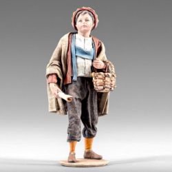 Picture of Little Cantor with Basket 14 cm (5,5 inch) Rustika wooden Nativity in peasant style with fabric clothes