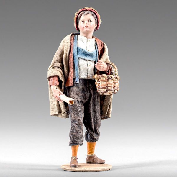 Picture of Little Cantor with Basket 14 cm (5,5 inch) Rustika wooden Nativity in peasant style with fabric clothes