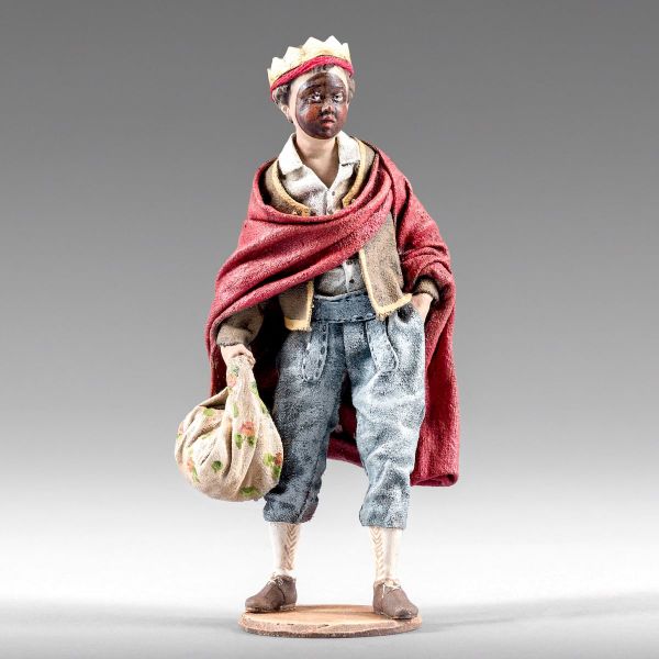 Immagine di Piccolo Cantore Moro Presepe Rustika 30 cm legno e stoffa