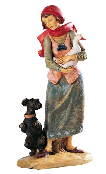 Immagine di Pastorella con Oca e Cane cm 52 (20 Inch) Presepe Fontanini Statua per Esterno in Resina dipinta a mano