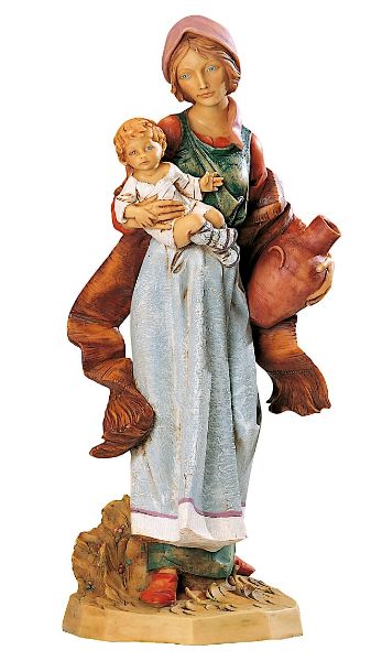 Imagen de Pastora con Bebé y Ánfora cm 65 (27 Inch) Belén Fontanini Estatua para al Aire Libre en Resina pintada a mano