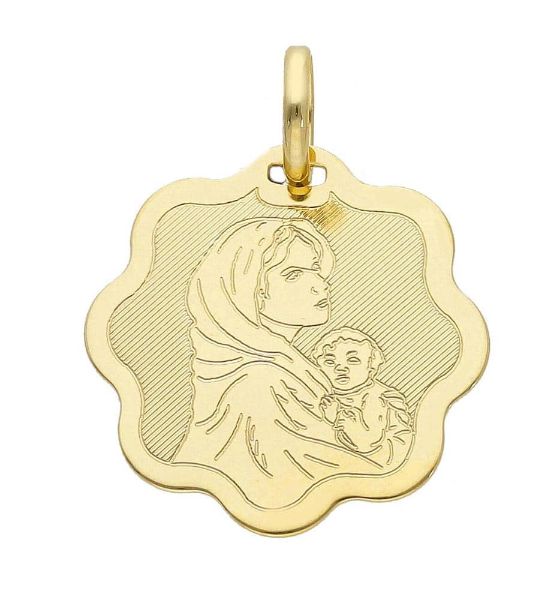 Imagen de Madonna Virgen con el Niño Medalla Sagrada Flor Colgante  gr 0.95 Oro amarillo 18kt Macizo para Mujer 