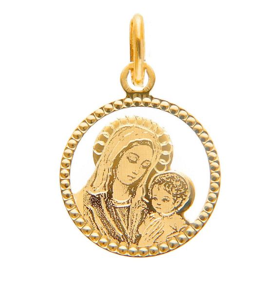 Imagen de Virgen con el Niño perforado Medalla Sagrada Colgante redonda gr 0,65 Oro amarillo 18kt para Mujer Niña