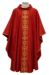 Picture of Round Collar Chasuble in Wool and Moiré Silk with Fantasy and Flowers Embroidery by Chorus - Ivory Red Green Purple 