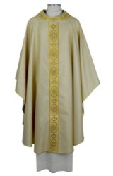 Picture of Round Collar Gothic Chasuble in Wool and Moiré Silk by Chorus - Gold