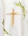 Picture of Ring Collar Liturgical Chasuble in Hemp and Linen with Olive Branches and Stylized Cross Embroidery by Chorus - Natural Ecru