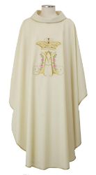 Picture of Ring Collar Marian Chasuble in Terital with Roses Crown and “M” Embroidery by Chorus - White