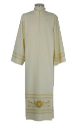 Picture of Liturgical Alb in Extra-light Wool with Folds and IHS Flowers & Wheat Embroidery by Chorus - Ivory 