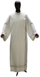 Picture of Liturgical Alb in Extra-light Wool with Folds and Silk & Lamè Embroidery by Chorus - Ivory 