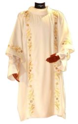 Picture of Deacon Dalmatic in pure White Wool with Wheat and Floral Embroidery by Chorus - Ivory Red Green Purple 