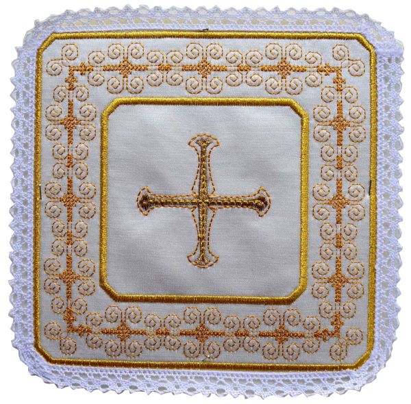 Picture of Satin Silk Square Chalice Cover Pall with Lace and Cross Embroidery by Chorus - White Red Green Purple