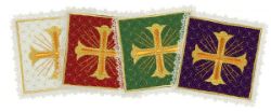 Picture of Satin Silk Square Chalice Cover Pall with Lace and Net & Cross Embroidery by Chorus - White Red Green Purple