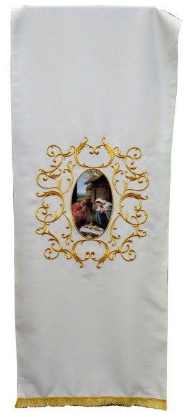 Picture of CUSTOMIZED Church Lectern Cover in Terital with Embroidery and 1 custom Image by Chorus - Ivory Red Green Purple 