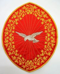 Picture of Oval Embroidered Holy Spirit Applique 10x13 inch in Satin fabric by Chorus - White Red Green Purple