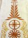 Picture of Priest Roman Stole in Wool and Moiré Silk with Tassel and Alpha Omega Embroidery by Chorus - Ivory Red Green Purple 