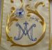 Picture of Priest Roman Marian Stole in Wool and Moiré Silk with Tassel “M” Emblem rich Floral Embroidery and Light Dots by Chorus - White