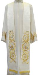 Picture of Silk Satin Priest / Deacon Stole with Bread and Fish Embroidery by Chorus - Ivory Red Green Purple 