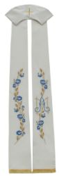 Picture of Silk Satin Priest / Deacon Marian Stole with Roses and “M” Embroidery by Chorus - White