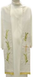 Picture of Priest / Deacon Stole in Hemp and Linen with Stylized Cross and Olive Branches Embroidery by Chorus - Natural Ecru