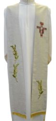 Picture of Priest / Deacon Stole in Hemp and Linen with St. Damian Cross Embroidery by Chorus - Natural Ecru