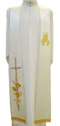 Immagine di Stola Sacerdotale / Diaconale Mariana Chorus in Raso di Seta Ricamo “M” e Croce Stilizzata - Bianca
