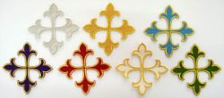 Picture of Embroidered Fleury Cross Applique 4 inch in Satin fabric by Chorus - Gold Silver White Red Green Purple Light Blue