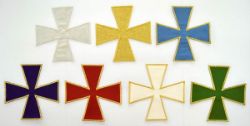 Immagine di Applicazione Ricamata Chorus Croce Greca grande cm 16 su Tessuto di Raso - Oro Argento Bianco Rosso Verde Viola Azzurro