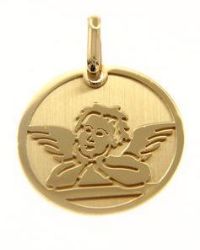 Imagen de Ángel de Rafael estilizado Medalla Sagrada Colgante redonda gr 1,65 Oro amarillo 18kt para Mujer y para Niña y Niño