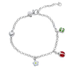 Picture of Bracelet Silver 925 and Enamels Ladybug and Four-Leaf Clover for Baby and Girl