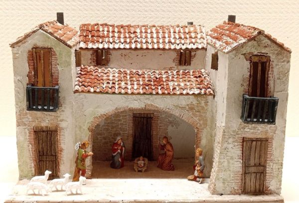 Immagine di Presepe completo con capanna e 10 statuine in stile popolare 10 cm