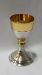 Immagine di Calice liturgico H. cm 20,5 (8,1 inch) finitura liscia satinata Nodo doppio in ottone Oro Argento da Altare per vino da Messa