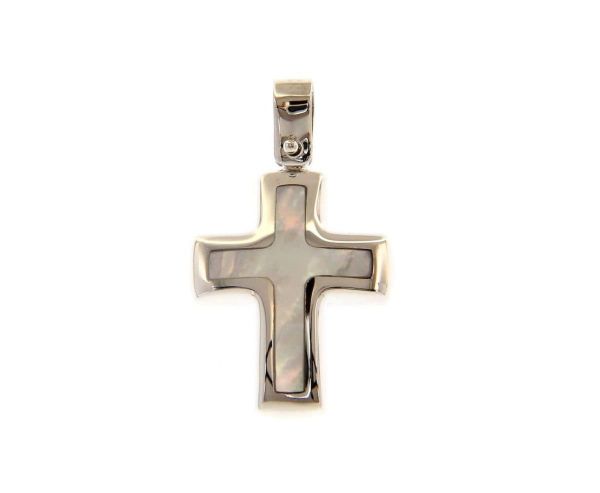 Picture of Cross Fashion Pendant gr 1,7 White Gold 18k with white Mother of Pearl Unisex Woman Man 