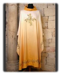 Picture of Chasuble Ring Neck in Satin Vatican Canvas with Cross and Olive Braches Ivory, Red, Green, Purple