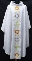 Picture of Ring Neck Chasuble in polyester with fantasy direct embroidery Ivory, Red, Green, Purple