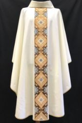 Picture of Ring Neck Chasuble in polyester with fantasy direct embroidery with Strass Ivory, Red, Green, Purple