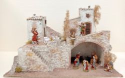 Imagen de Belén completo con cabaña y 16 figuras de estilo tradicional 12 cm