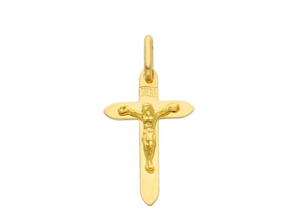Imagen de Cruz redondeada con Cuerpo de Cristo y INRI Colgante gr 1,7 Oro amarillo macizo 18kt Unisex Mujer Hombre 