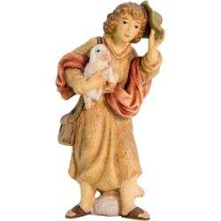 Immagine di Pastore con Pecora e Cappello cm 28 (11,0 inch) Presepe Matteo stile orientale colori ad olio in legno Val Gardena