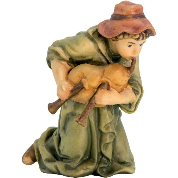 Immagine di Pastore in ginocchio con cornamusa Presepe Matteo 12 cm palestinese legno