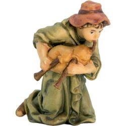 Picture of Kneeling Shepherd with Bagpipe cm 8 (3,1 inch) Matteo Nativity Scene Oriental style oil colours Val Gardena wood