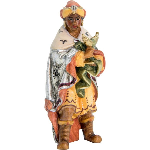 Immagine di Baldassarre Re Magio Moro in piedi cm 10 (3,9 inch) Presepe Matteo stile orientale colori ad olio in legno Val Gardena