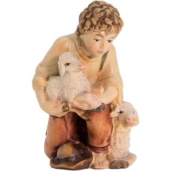 Immagine di Pastorello in ginocchio con Pecore cm 10 (3,9 inch) Presepe Matteo stile orientale colori ad olio in legno Val Gardena