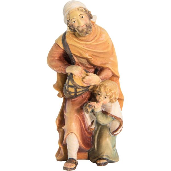 Imagen de Pastor con Niño cm 28 (11,0 inch) Belén Matteo estilo oriental colores al óleo en madera Val Gardena