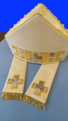Picture of Liturgical Mitre Modern Style Melange Cross Application Gold Embroidery Shantung White