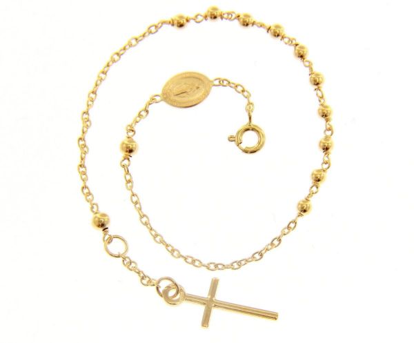 Immagine di Bracciale Rosario con Medaglia Madonna Miracolosa e Croce gr 3,2 Oro giallo 18kt da Donna