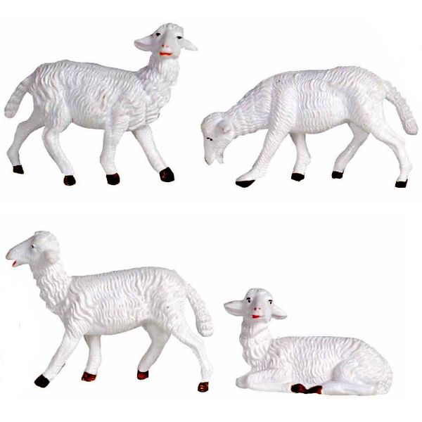 Immagine di Gruppo 4 Pecore assortite cm 16 (6,3 inch) Presepe Pellegrini Colorato Statua in plastica PVC Arabo tradizionale piccolo per interno esterno 